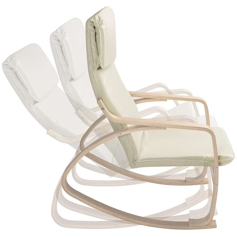 BAKAJI Sedia a Dondolo in Legno di Betulla con Rivestimento in Cotone Imbottito in Spugna Altissima Densità, Poltrona Oscillante Relax e Cuscino, Seduta Ergonomica, Carico Massimo 130kg (Beige)