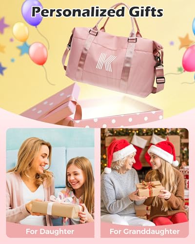 Gifts for Daughter, Initial Girls Travel Duffel Bag, Teen Girl Trendy Stuff, Gift for Tween Girls 8 9 10 11 12 13 14 15 16 Year Old, Monogram Overnight Bag, Birthday Gift for Girls (Letter A)2