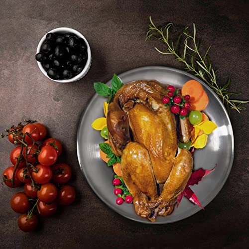 XIACIBDUS 4 Edelstahl runden Geschirr, Barbecue Dish, Kuchenform, Tablett, Oval Platter, Fleisch Dish, Reisplatte, Oval Platten Retro Matte runde Servierplatte Silber Unterteller