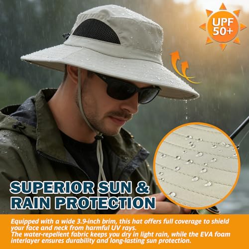 Image of Wide Brim Sun Bucket Hat, Waterproof Boonie Hat for Men & Women | UPF 50+ UV Protection, Adjustable Fit, Chin Strap & Sweatband, Foldable Durable for Fishing Hiking Garden Beach