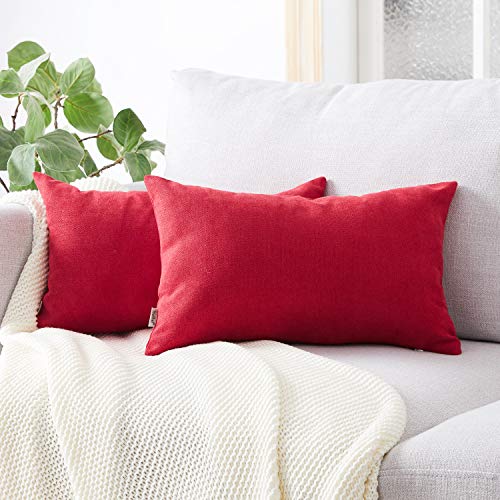 Topfinel juego 2 Fundas cojines Cama Sofas de Chenilla Algodón Lino duradero Almohadas Decorativa de color sólido Para Sala de Estar sofás camas sillas Dormitorio Jardín Coche 40x60cm Rojo
