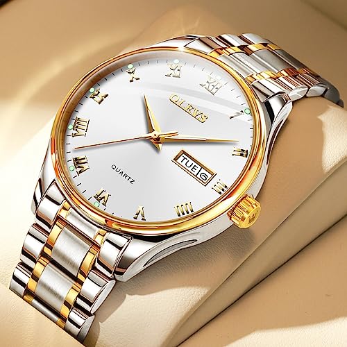 OLEVS Classic Men Watches with Date,Stainless Steel Man Watch with Date, Bussiness Watches for Men,Luminous Quartz Mens Watches Black/White/Blue/Gold, Waterproof Male Watch with... - Image 3