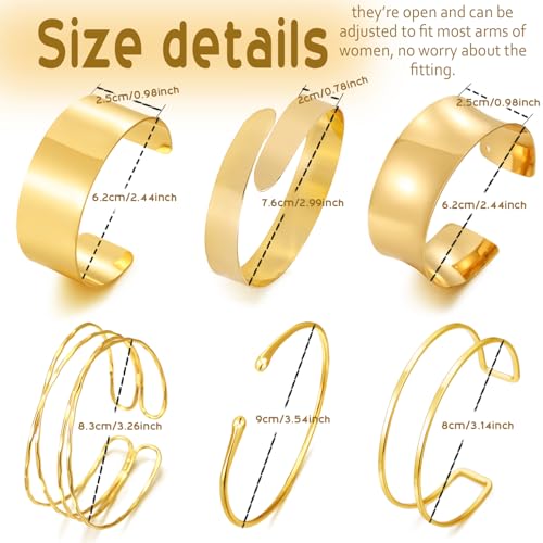 BROCC 6PCS Arm Cuff Jewelry for Women Upper Arm Cuff Bangle Minimalist Arm Cuff Bracelet Adjustable Coil Armband Set2