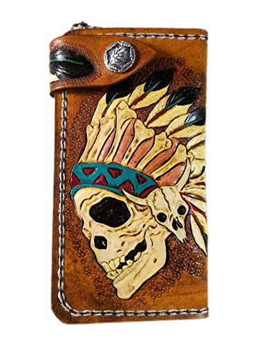 Men's 3D Genuine Leather Wallet, Long wallet, Biker wallet, Hand-Carved, Hand-Painted, Leather Carving, Custom wallet, Personalized wallet, Roper wallet with Native American Design