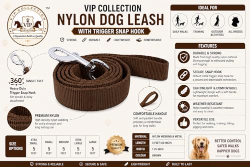 Image of VIP Collection Nylon Dog Leash with Trigger Snap Hook, Length 5 Feet