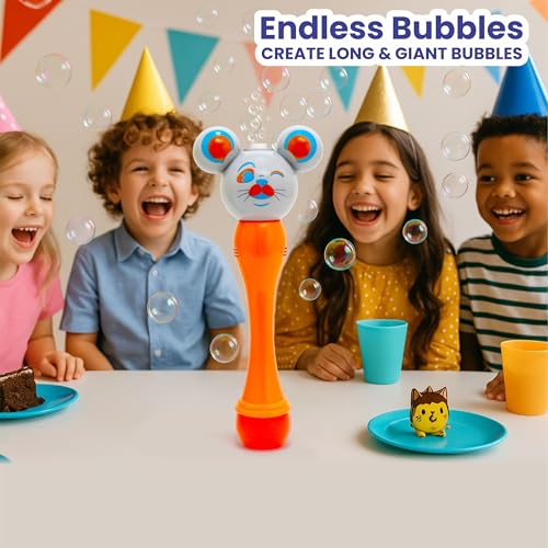 Image of Aditi Toys Cat Face Bubble Machine Toy for Kids, Automatic Bubble Blower with Light, Bubble Blast Includes 100ml Bubble Solution, Outdoor & Indoor Play for Boys Girls, Above 3+ Age (Orange)