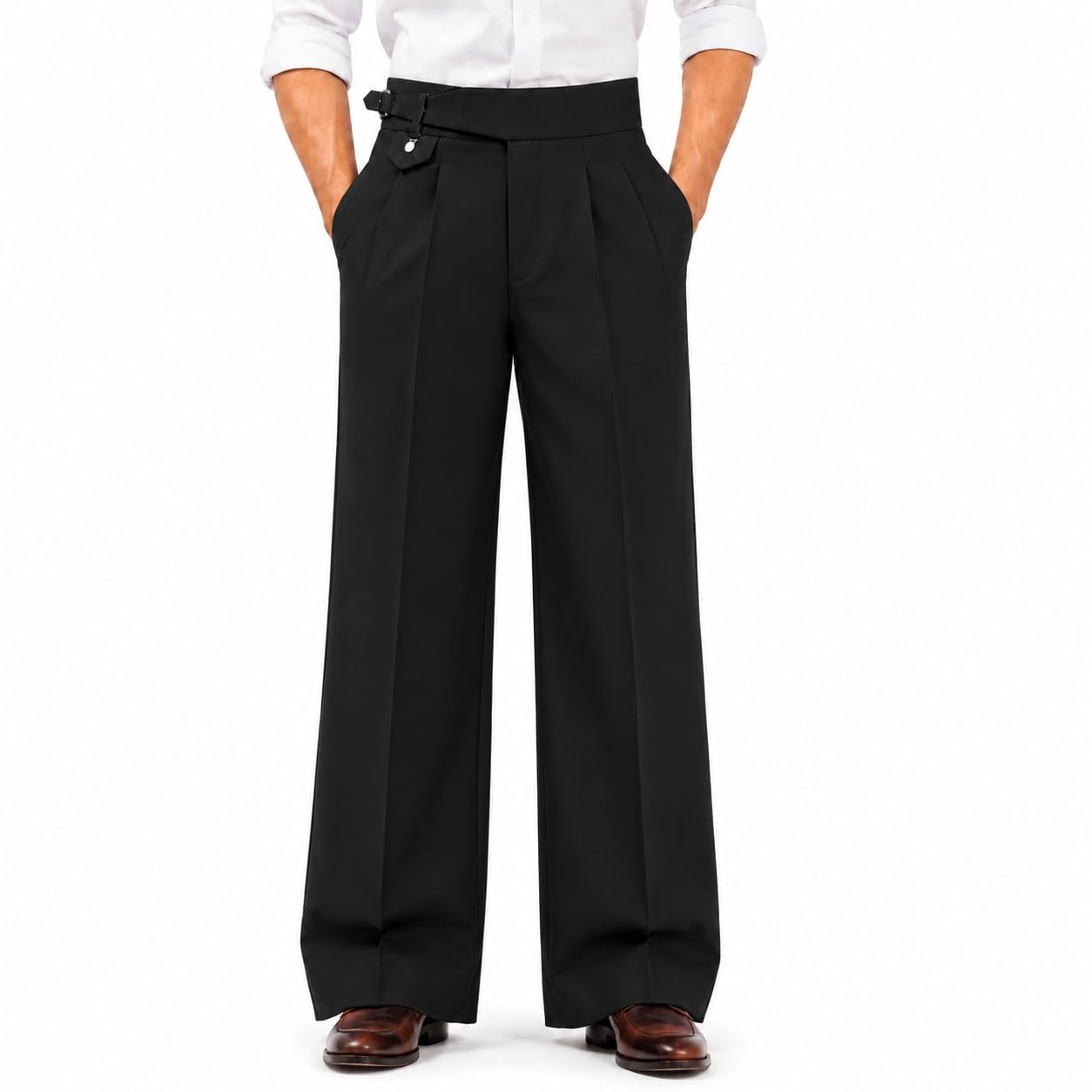 Generic Men's Gurkha Pants Wide Leg Trousers High Waist Pleated Black - Image 1