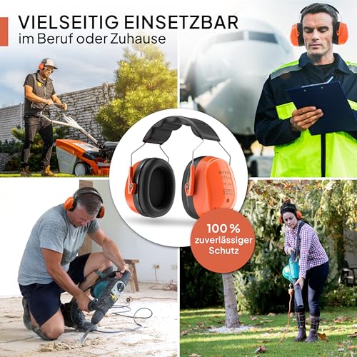 Senner ® WorkPro Ultra | Gehörschutz für Arbeit und Freizeit – Größenverstellbare Ohrenschützer - Hochwertige Lärmschutz Kopfhörer mit SNR von 34 dB - Kapselgehörschutz Schwarz/Orange - Unisex