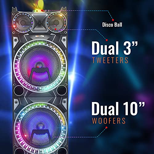 Qaise Karaoke Machine Speaker, Bluetooth Karaoke Pa System Pa Stereo With Double 10" Subwoofer, Disco Lights,Rechargeable, 2 Wireless Microphones, Recording,Mp3/Usb/Tf/Fm Radio, Tablet Holder #TOP1