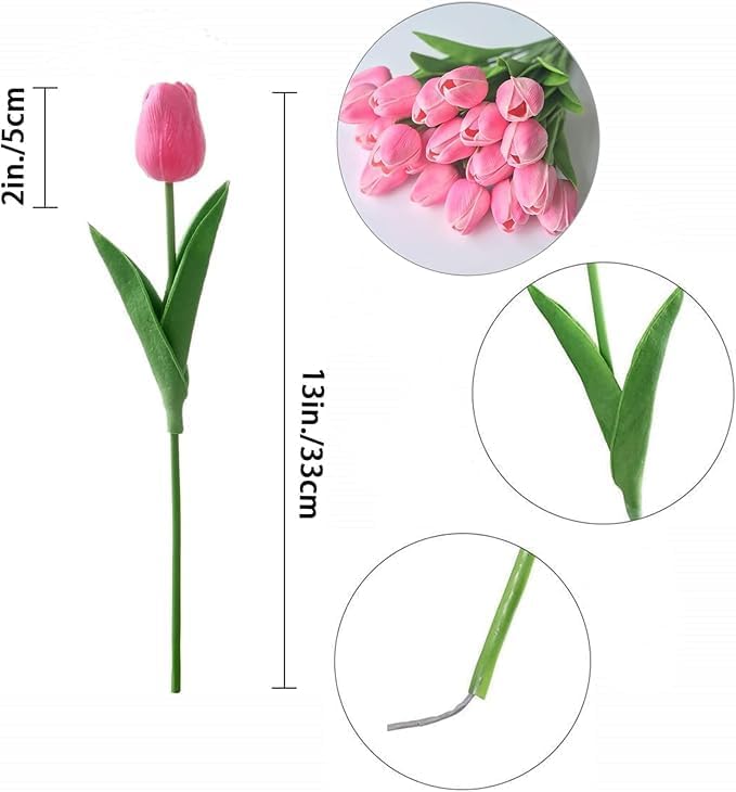 Image of Garden Art Artificial Tulip Flowers (Pack of 5) | Real Touch Silicone Single Stem Tulips for Home Decor, Living Room, Office, Vase & Wedding Decoration GAASTFB-1H-33BP (Baby Pink)