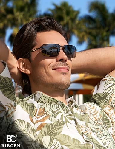 Image of BIRCEN Mens Polarized Sunglasses for Driving: Rimless UV Protection Sun Glasses with Al-Mg Frame for Fishing Traveling Golf