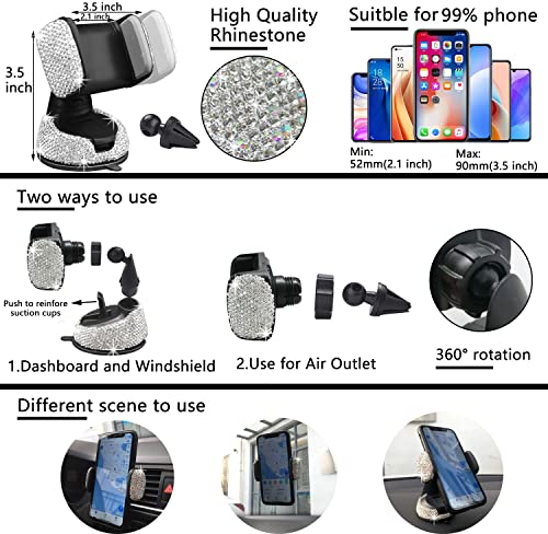 Image of NBTEPEM 27 PCs Bling Car Accessories Set for Women, Steering Wheel Covers Universal Fit 15 Inch, Bling License Plate Frame, Bling Phone Holder, Bling Car Coasters (Silver Diamond)
