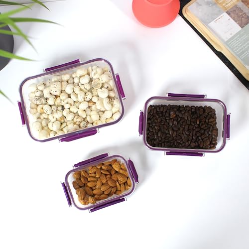 Image of PEARLPET Luxeseal Airtight Food Storage Containers | 3-Piece Rectangular Jar Set | 400ml, 900ml, 1600ml | BPA-Free PET, Stackable, Festive Gift Set, Purple