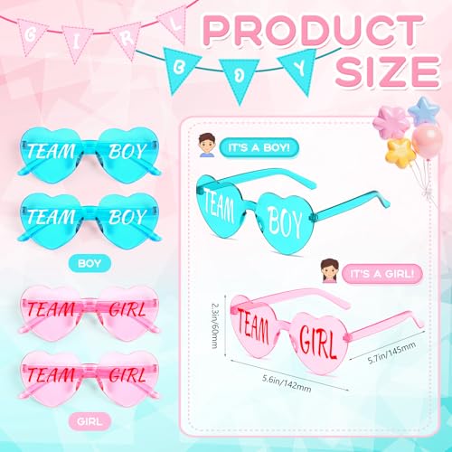 12 Pcs Gender Reveal Glasses Heart Shaped Sunglasses Frameless Team Girl/Boy Decor for Baby Shower Party2