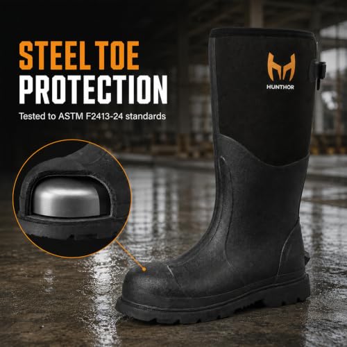 Image of Hunthor Steel Toe Rubber Work Boots, Puncture-Proof with Steel Shank