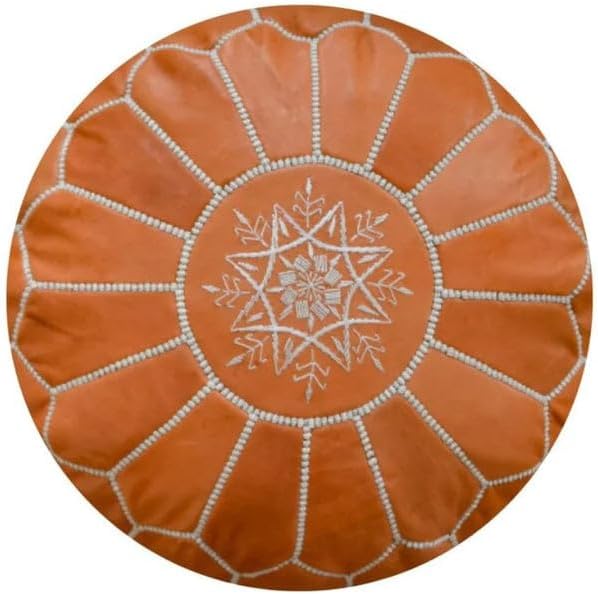 Genuine Leather Moroccan Ottoman Unstuffed Round Pouf - Light Brown Color