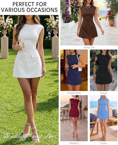 Image of oten Women's Sexy Cap Sleeve Mock Neck Mini Dress A-Line Flare Club Night Out Party Short Dresses