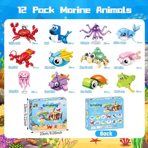 Kaovcxr 12 Pack Party Favors For Kids,Mini Building Blocks Animals Toys,Sea Animals Building Blocks For Birthday, Goodie Bag Stuffers, Classroom Prizes For Boys Girls Ages 3-12 - 2