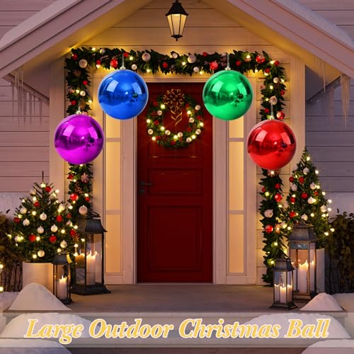 Zubebe 4 Pcs Extra Large Christmas Ball Ornaments 8'' (200 Mm) Giant Oversized Commercial Grade Plastic Balls Xmas Hanging for Outdoor Indoor Holiday Decor(Shiny Red Purple Green Blue) by Zubebe - Image 5