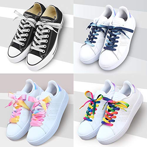 5Chaos Glitter Sparkle Rainbow Shoelaces, Metallic Shiny Shoe Laces For Women Kids Girls Men, Fun Funky Shoestring With Aglets 1Pair (47" (120Cm), Silver Rainbow) #TOP4