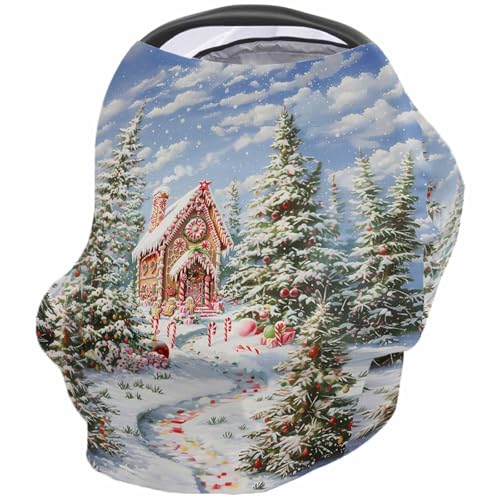 Nursing Cover for Breastfeeding Scarf, Dreamy Candy House Xmas Tree Forest Trod Baby Car Covers Super Soft Multi Use for Canopy Shopping Cart Cover Blanket Stroller Cover