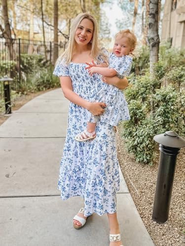 Image of PATPAT Family Matching Outfits Mommy and Me Dresses Floral Dress & T-Shirts | Mommy and Me Easter Dresses, Puff Sleeve Floral Sundress, Cotton Blend T-shirts, Couples Party Wedding Vacation Outfits