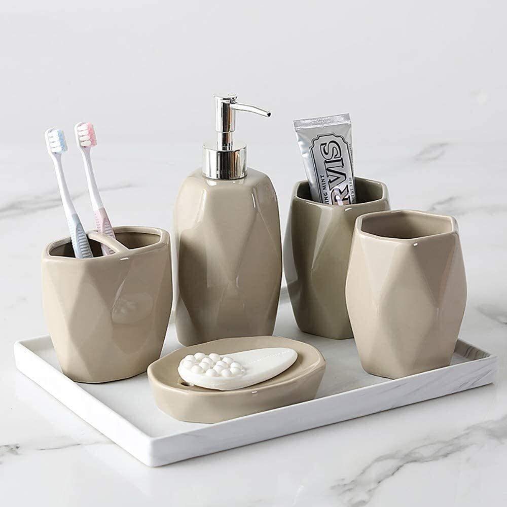 Taza de cerámica for enjuague bucal, traje sanitario for el hogar, cepillo de dientes, traje sanitario, juego de 5 piezas (Color : Khaki)