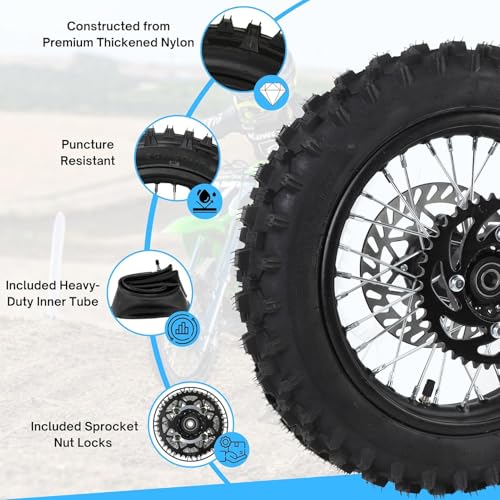 12 Zoll Dirtbike-Hinterradfelge 80/100 12 3.00 12 Hinterradreifen und Felgenschlauch 15 Mm Achse mit Bremsscheibe und 420 41T Kettenrad Premium-Qualität für Offroad-Motorräder