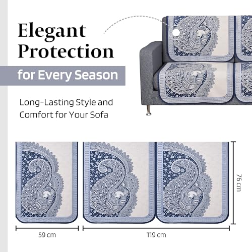 Image of Kuber Industries Sofa Cover | Net 2+1 Seater Sofa Slip Cover Set | Couch Sofa Cover Set | Sofa Cover for Home | Sofa Slipcover Set | Sofa Cover for Living Room | Mor Digital-837 | Blue