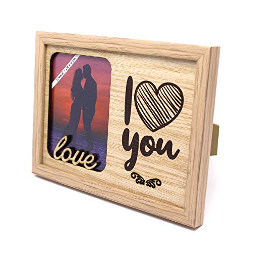 power gift I LOVE YOU C - JE T'AIME - amour image cadre photo bois, tableaux décoratifs avec cadre, cadre photo, portrait - pour votre maison / chambre déco -19,5x14,4 cm cadeau le souvenir Cover