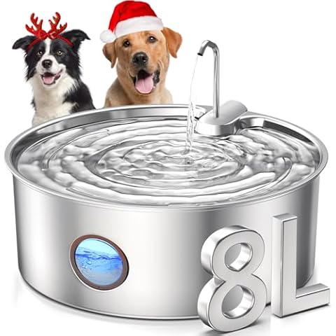 Dog Water Fountain for Large Dogs - 8L/270oz Stainless Steel Dog Water Fountain, Great for Large Dogs Cats and Multi-Pet Home, Quiet Pet Dispenser, Easy-to-Clean Dog Fountain Cover
