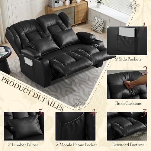 Image of SAMERY 54.3 inch Loveseat Recliner Sofa | Double Recliner Sofa | Wall Hugger Loveseat Reclining RV Theater Seats | RV Couch Home Theater Seating Furniture with Cup Holders, Pockets (Faux Leather Black)