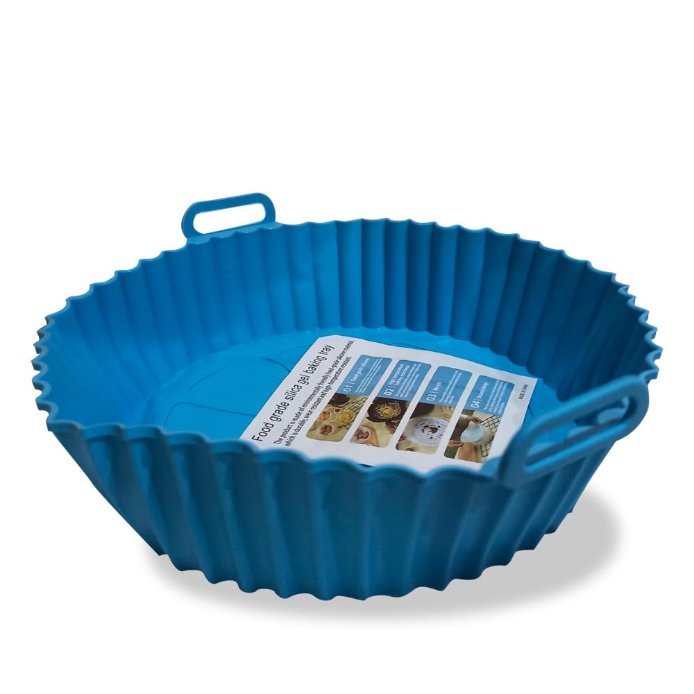 CrazySoul Air Fryer Liners I Round Silicone Basket Baking Tray I Pot with Ear Handles I Nonstick Reusable Heat Resistant I Cooking Oven Insert Accessories (Pack of 1)-image-22