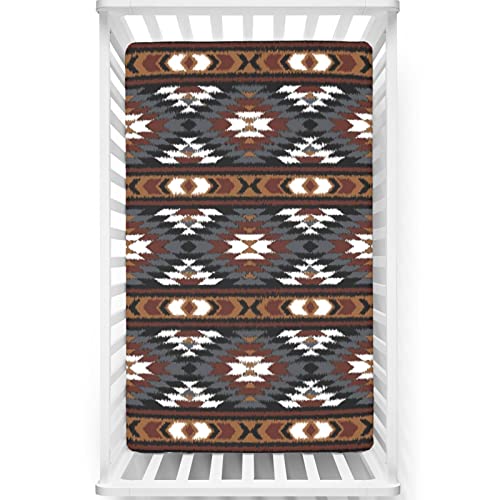 Image of Aztec Themed Fitted Crib Sheet,Standard Crib Mattress Fitted Sheet Soft Toddler Mattress Sheet Fitted-Crib Mattress Sheet or Toddler Bed Sheet, 28“ x52“,Cadet Blue Brown