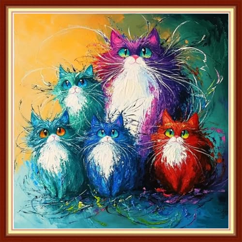 Artvxeay Stamped Cross Stitch Kits - Embroidery Kits for Beginners Cross Stitch Kits for Kids Adults 11 CT Printed Patterns Needlepoint Kits- - Colorful Cat 18x18 inch
