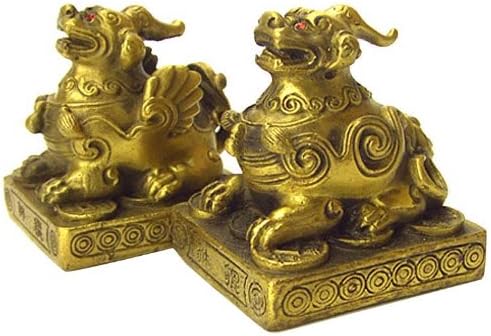 Hikyuu [A] «copper and small» Pixiu male and female couple figurine 【Feng Shui art】