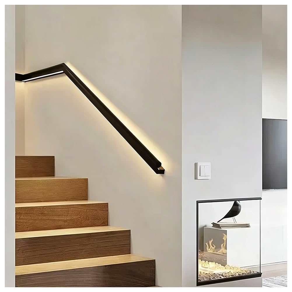 exproyzk LED Stair Handrail - Aluminum Stair Railing with Body Sensor, Up and Down Luminescence Stair Handrails Banister Kit, for Outdoor Stairs Porch Entrance(Black,100cm/3.3ft)