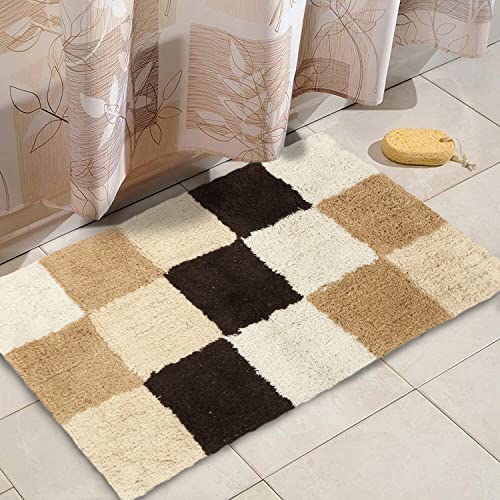 Image of THE HOME TALK Cotton Bathmats | Water Absorbent Runners | Regular Striped Rugs | Floor Mats for Kitchen, Bathroom & Sink | Ultra Soft Mats | Non-Slip Store (Beige, 50x80 CM)