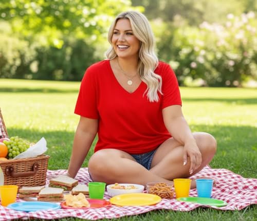 Image of ForHailey Women's Plus Size Short Sleeve Tee Shirt V Neck Basic Ladies Loose Fit T Shirt 1X-5X
