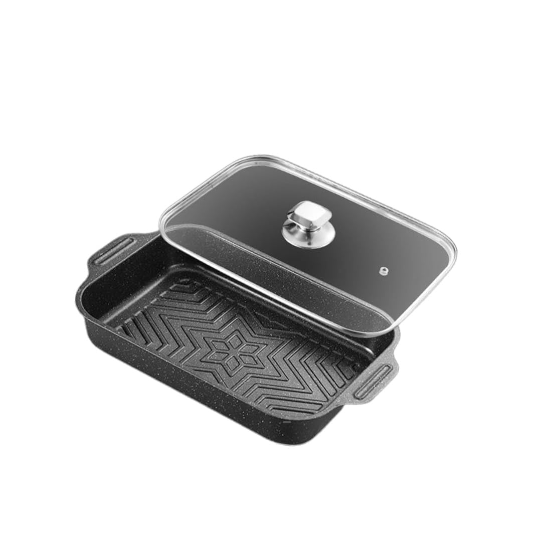 PTOFEQMKJ Induction Stove Top Non-stick baking sheet Cast Iron Griddle (shallow, Extra large size-With glass cover)