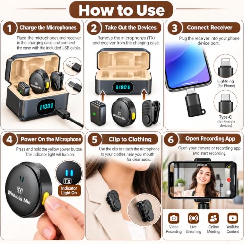 Image of TP MAX Dual Wireless Lavalier Microphone for Android & iPhone | Noise Cancellation | Plug & Play | Mini Clip Mic for Video Recording | Vlogging & Live Streaming with Charging Case (Q8 Mic)