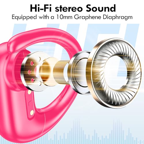 Image of kurdene Wireless Earbuds Bluetooth Headphones Sport,Over Ear Buds with Deep Bass Sound,60Hrs Playtime Earphones Redesigned Comfort Fit with Earhooks for Running,Meeting,Workout-Hot Pink
