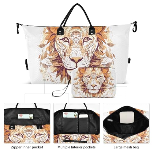 Large Travel Duffel Bag, Lion Head Vintage Sports Tote Gym Bag, Shoulder Weekender Overnight Bag for Women Men, Carry On Luggage with Toiletry Bags2