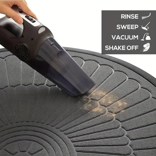 Image of Semicircular Durable Rubber Non Slip Front Door Mat for Outside Inside Entry Entryway | Dirt Trapper Welcome Mat for Muddy Paws and Shoes, Grey, 45x75 cm