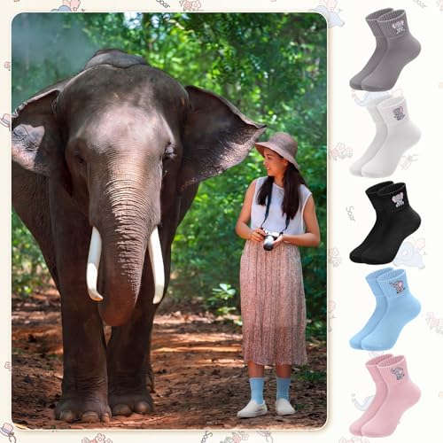 Image of Eurzom 10 Pairs Socks Womens Crew Elastic Ankle Length Cotton Socks Aesthetic Cute Lightweight Low Cut Gifts for Women