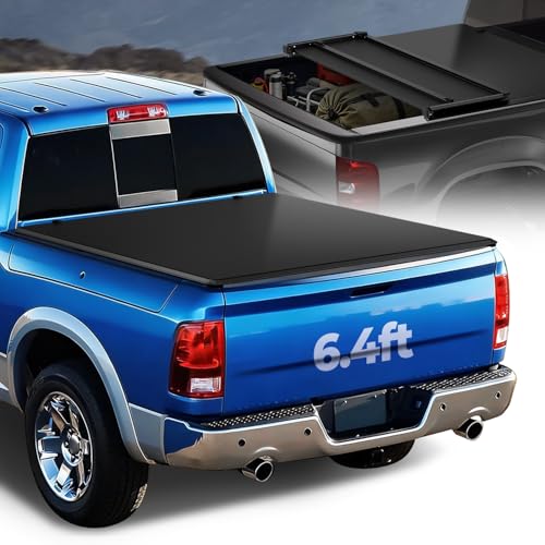 Image of Auto Dynasty Soft Tri-Fold Tonneau Cover for 19-24 Ram 1500 Classic 6.4FT | Truck Bed Cover for 19-24 Ram 1500 Classic, 09-18 Dodge Ram 1500, 03-25 Ram 2500 3500 6.4FT Fleetside Bed Without Rambox