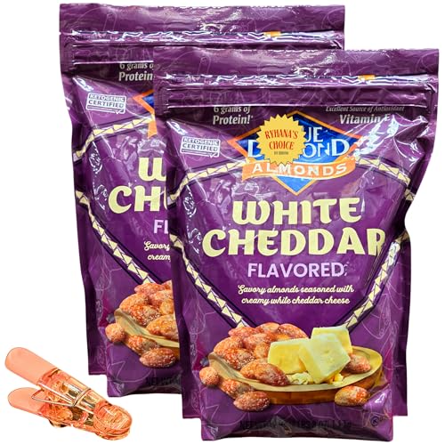 White Cheddar Flavored Almonds, Ketogenic Certified, 6g Protein, 40 oz pack, 2 Pack with Bonus Bag Sealer Clip by RH940