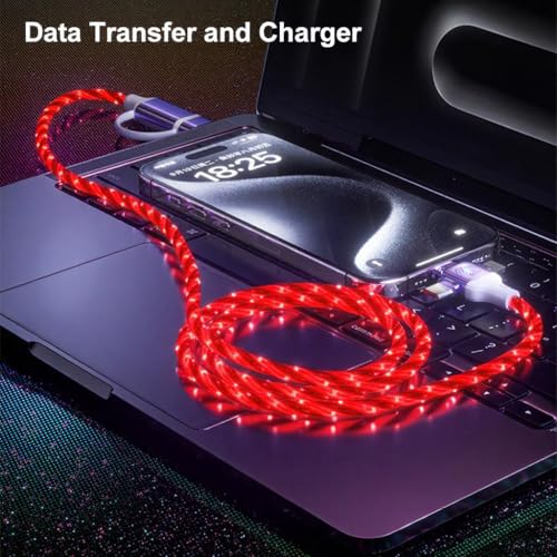 Image of IHAO Multi Ports Starry Light-Up USB Cable USBC MicroUSB Connectors Durable Fast Charging Cables Visible Current Flow for Almost All Devices-6in1 Star Red