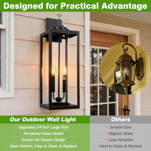 Image of Extra Large 24 Inch Outdoor Wall Lights, Dusk to Dawn Sensor, Black, 2-Pack