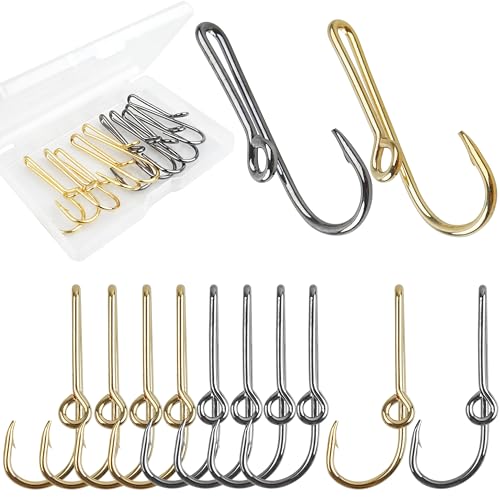 Fishing Hook Hat Pins for Hat Fish Hook Hat Clip for Hat Tie Clasp Fashion Trend Hat Decoration Gold+Balck 10pcs
